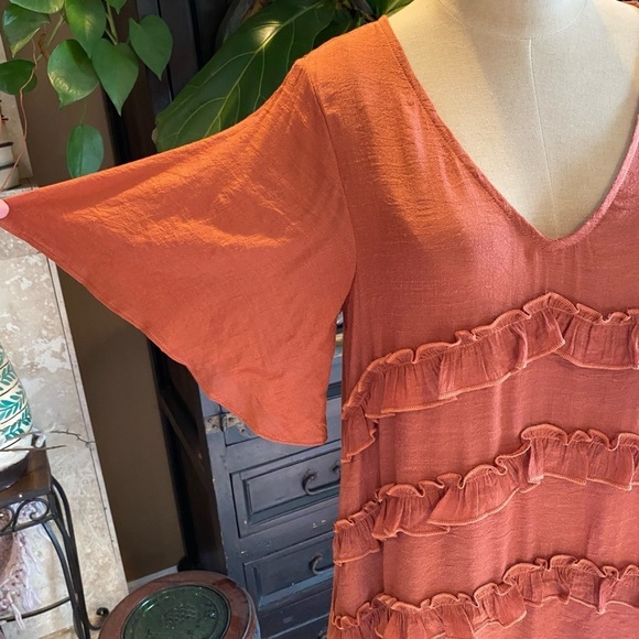 Vici Flawless Ruffled Terra Cotta v-neck Tunic Slip dress - Picture 10 of 16